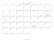 April 2025 Calendar with Jewish equivalents