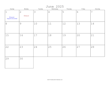 June 2025 Calendar with Jewish holidays 